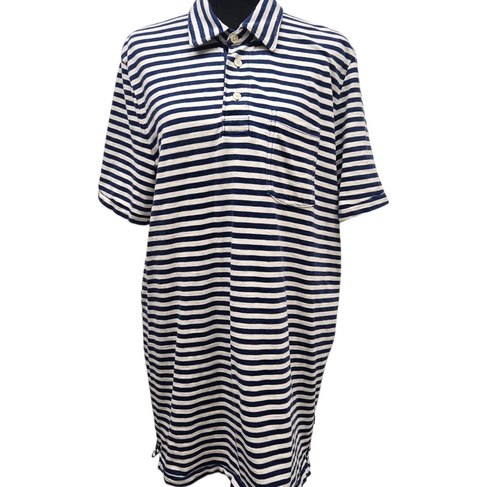American Eagle Women's L Blue White Striped Dress Short Sleeve Pocket Polo Shirt